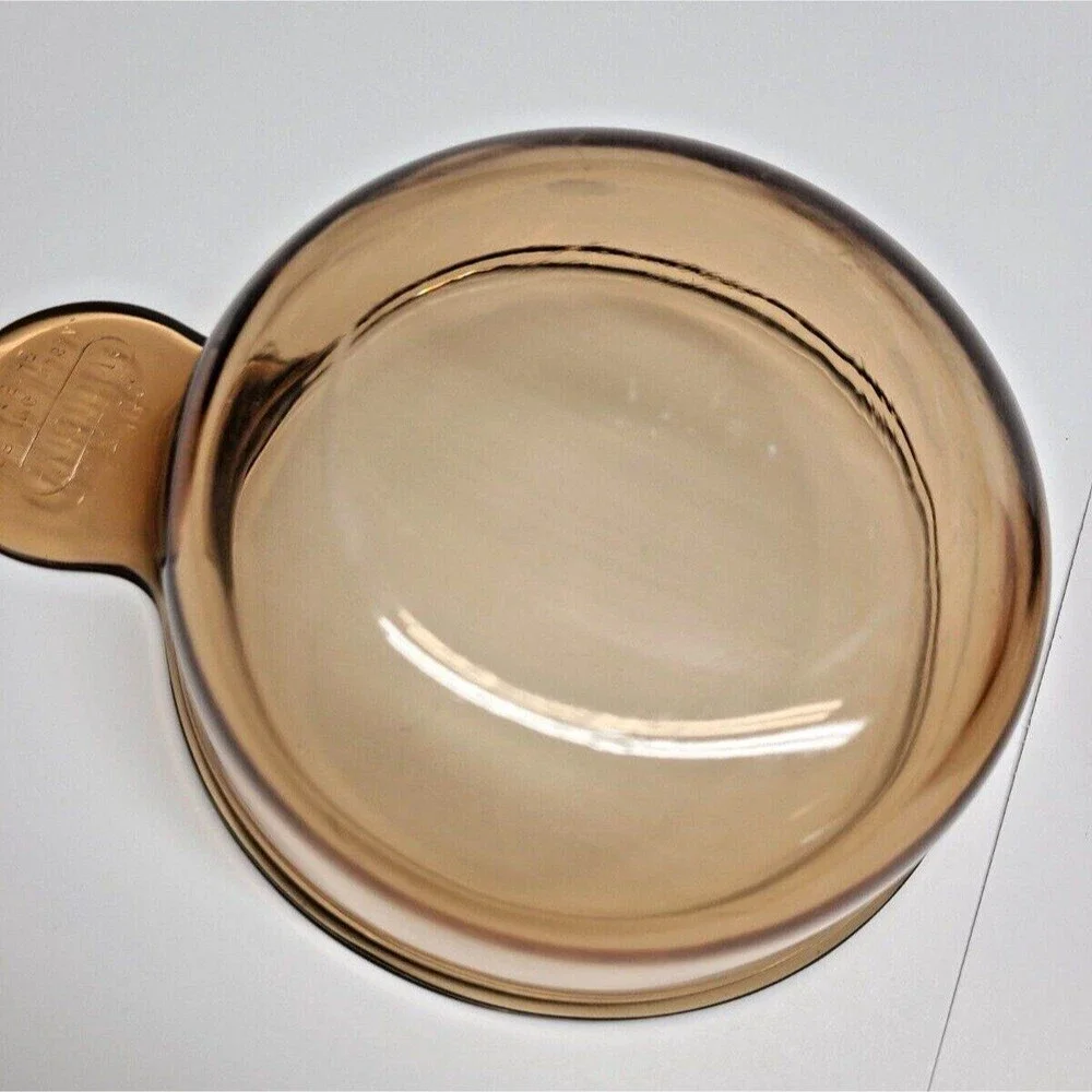 2 PCS Vtg Corning Visions Amber Glass Small Skillet Saucepans V-150-B USA